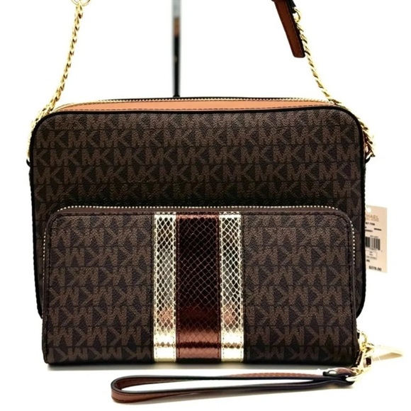 Michael Kors Large EW Zip Chain Xbody Crossbody Bag & Continental Wallet Brown - Picture 5 of 13